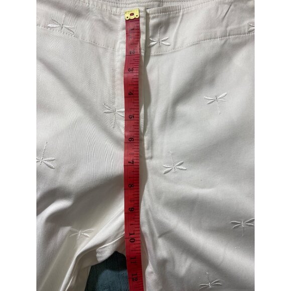Talbots Womens Cropped Pant 6 Petite White Embroidered Dragonfly Stretch Preppy - Picture 5 of 5